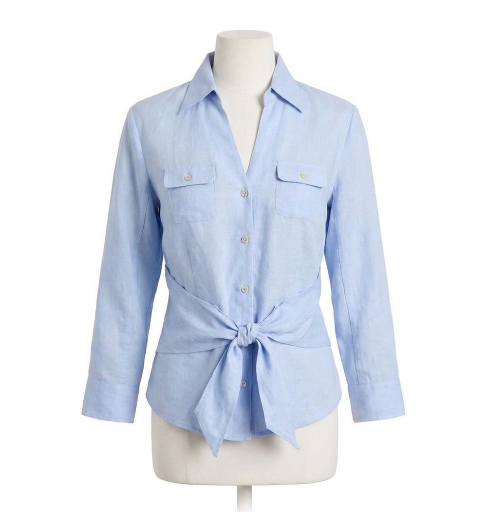 NEW NIC + ZOE isla iconic tie front shirt in powder blue